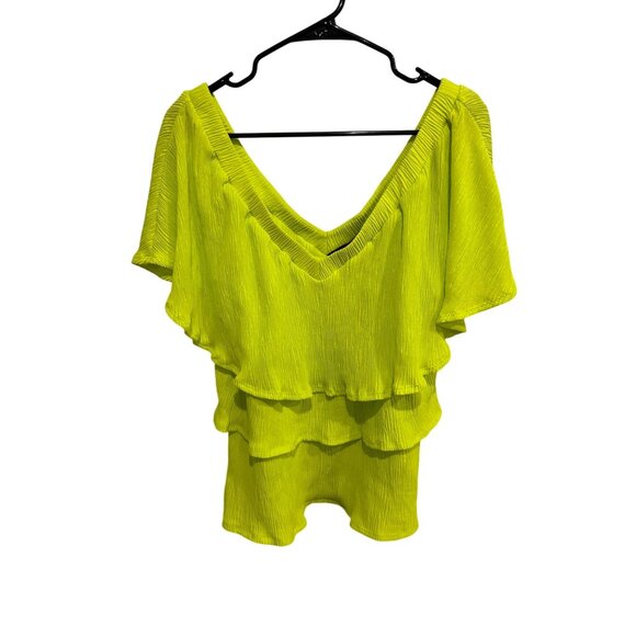Attitudes by Renee Crinkle Knit Tiered Ruffle Top Citrus Twist Sz Large Neon - Picture 1 of 9